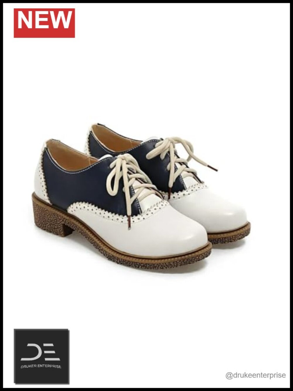 Vintage 1950s Saddle Oxford Shoes Women's Wingtip Brogue Lace-Up Block Heel